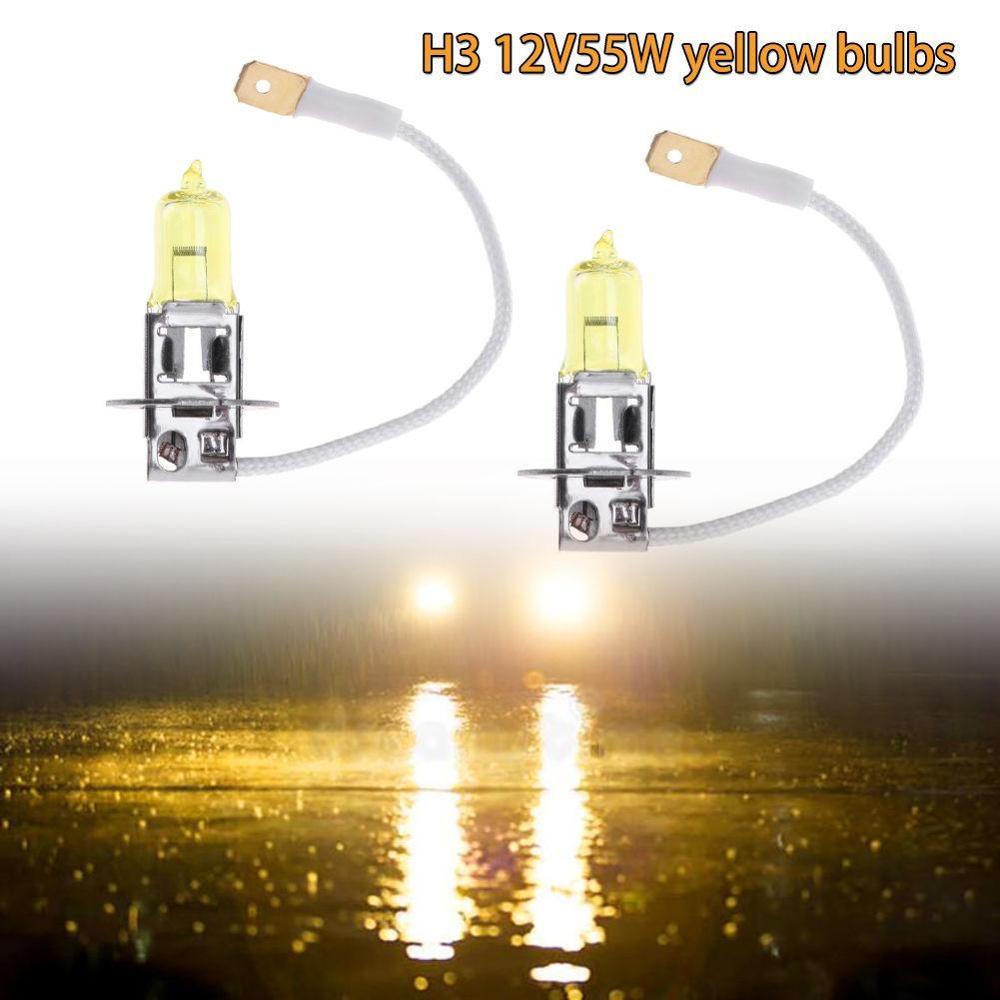 2 stk  h3 12v 55w 3000k super lyse gule billyskaster pære pære pærer autolys hode lyskilde biler tåke la  e4 d 3