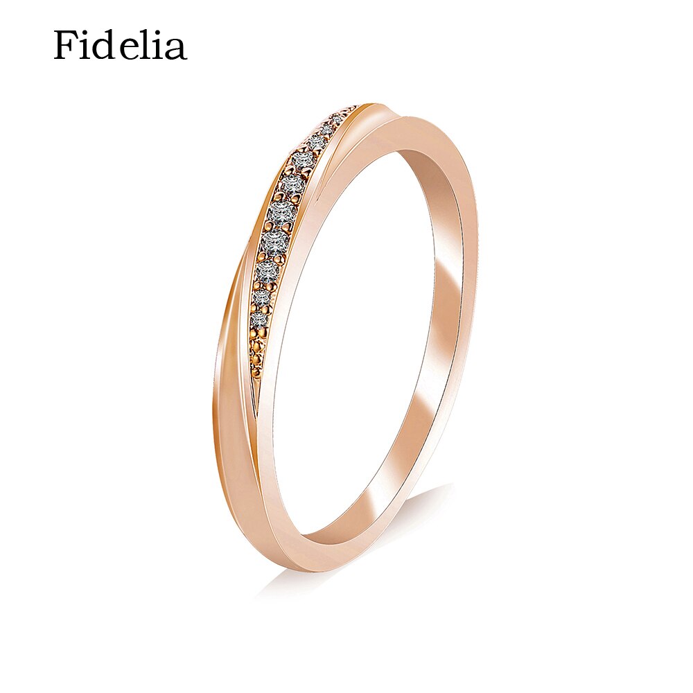 Eenvoudige Zirconia Liefhebbers Rose Gold Wedding Ring Sieraden In Full Size