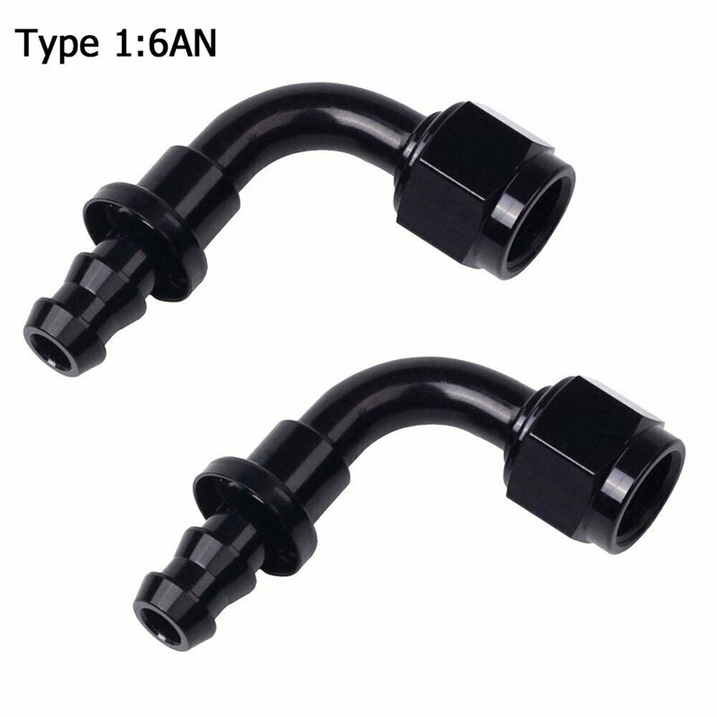 2Pc 90 Degree Push on Lock Fitting Hose Fitting Adaptor Aluminum 6An