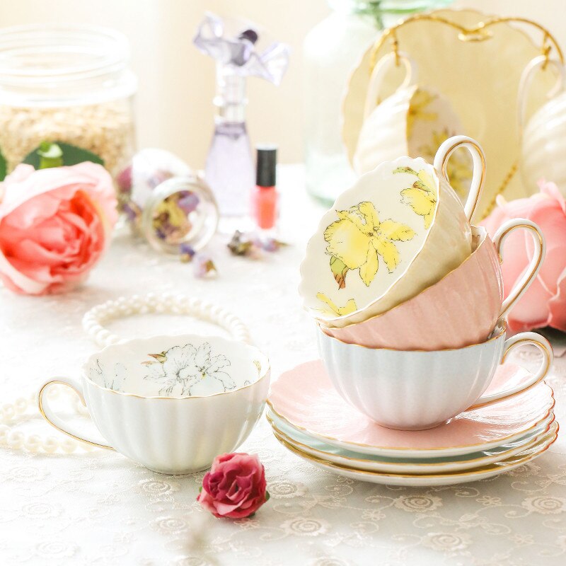 European-style Porcelain Coffee Cup with Saucer Set Household Ceramic Afternoon Tea Cup Drinkware Wedding