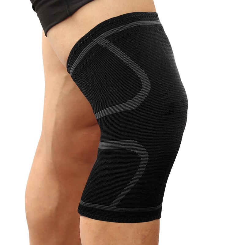 1Pcs Fitness Hardlopen Fietsen Knie Ondersteuning Braces Elastische Nylon Sport Compressie Knie Pad Sleeve Voor Basketbal Volleybal: Black with grey