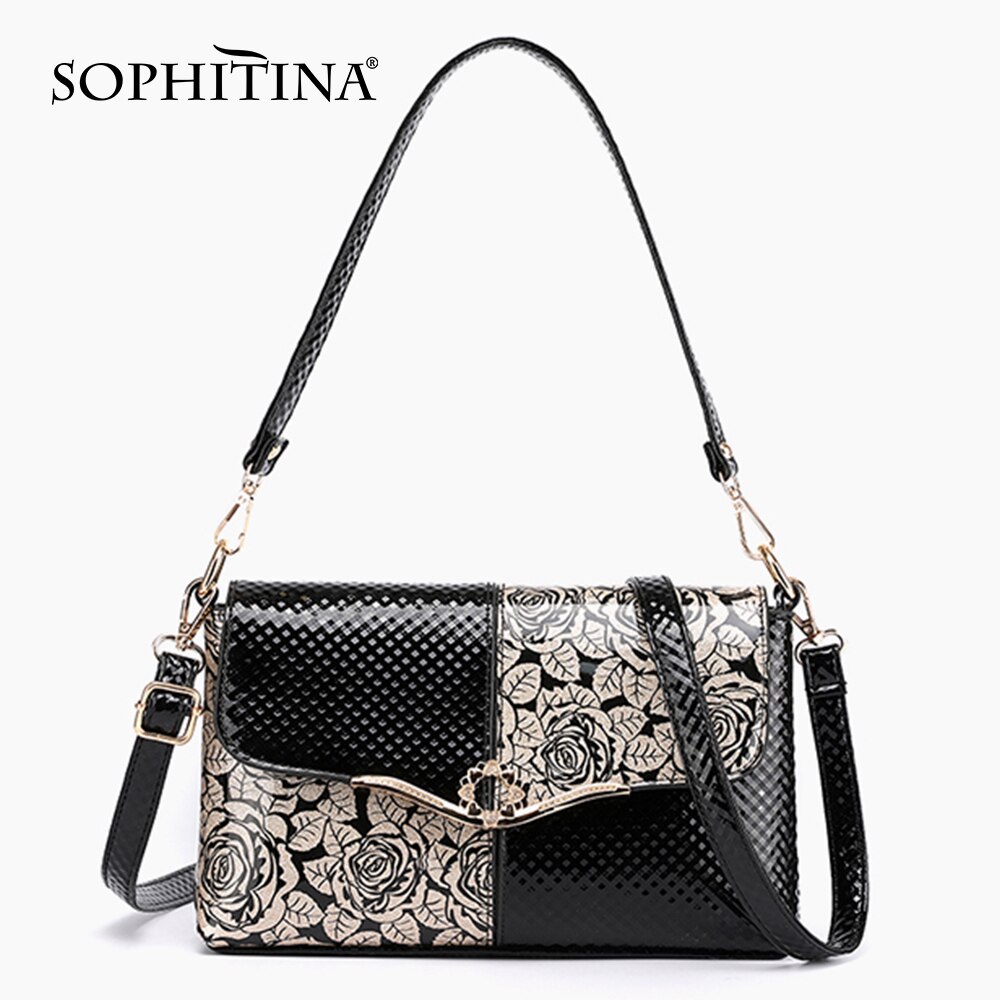 SOPHITINA Women Bags Metal Decoration Zipper Envelope Flap Pocket Flowers Pattern Shoulder Bags Casual Women Messenger Bags E85