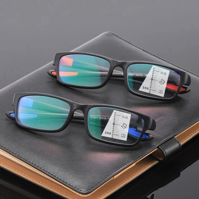 Gafas multifocales progresivas para hombre y mujer, lentes deportivas TR90 con montura, gafas de lectura Unisex clásicas cuadradas para presbicia cercana lejana