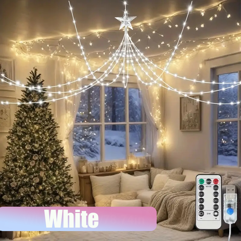 Luces de hadas alimentadas por USB, lámpara de cascada de Navidad impermeable de 280LED, 8 modos de iluminación para decoraciones de árboles de boda de dormitorio interior: Azul / 300 W