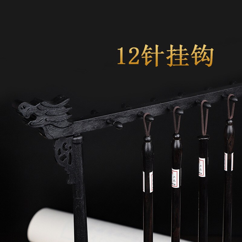 "traditionel kinesisk børsteholder kalligrafi pen holder stativ 12 krog kyllingevinge træ børste stativ hængende pen holder"
