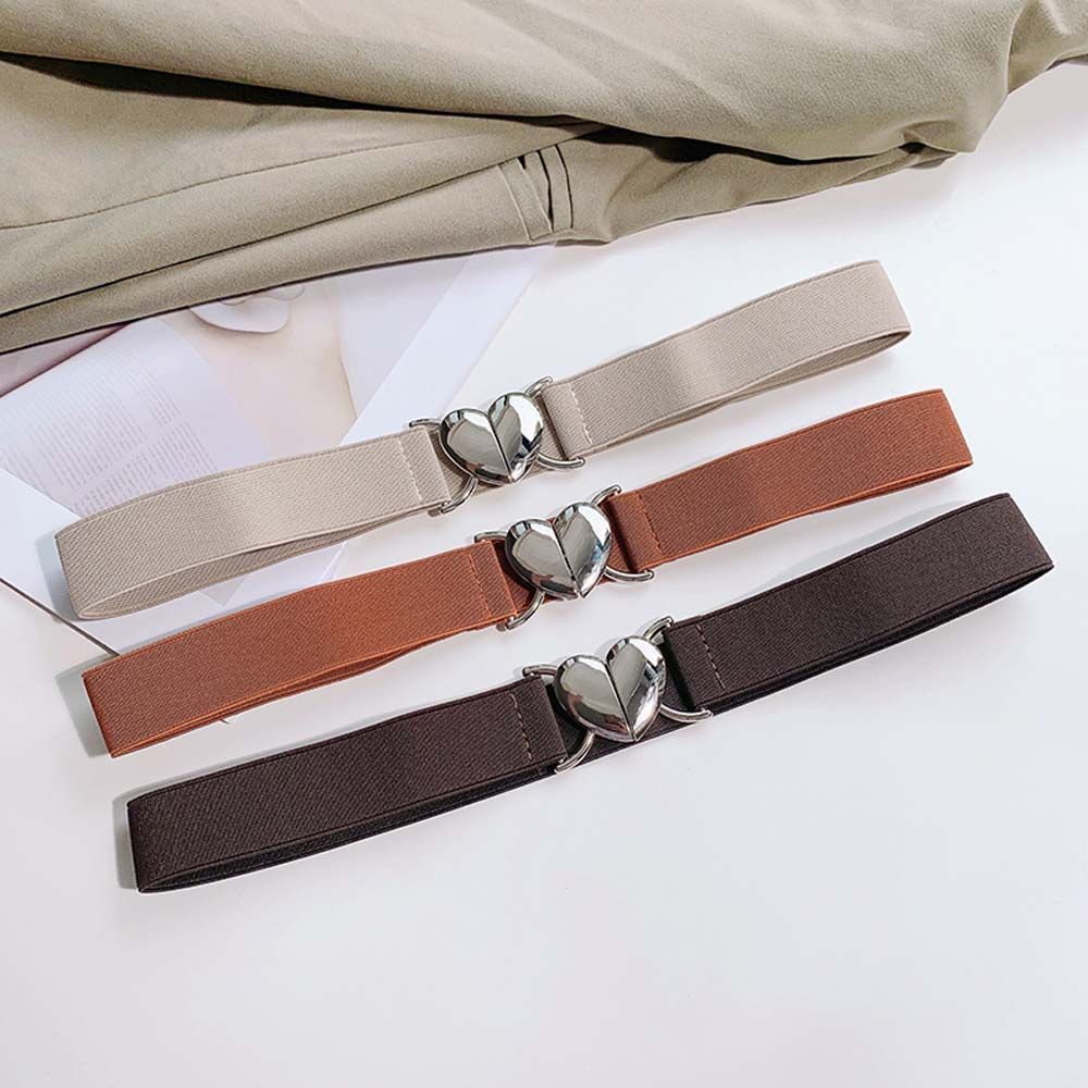 Exquisite For Woman Metal Love Heart Buckle Waist Accessories Elastic Belts Thin Belts Waistband