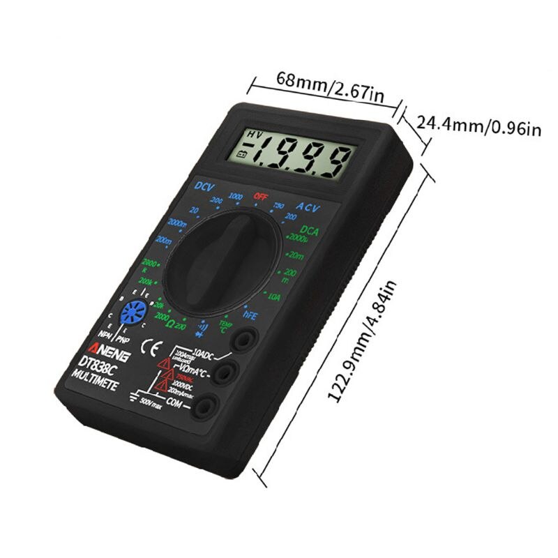 DT838 Digital Multimeter Tester AC/DC Voltage Voltmeter Current Resistance Temperature Measuring Meter Ammeter Test with Lead