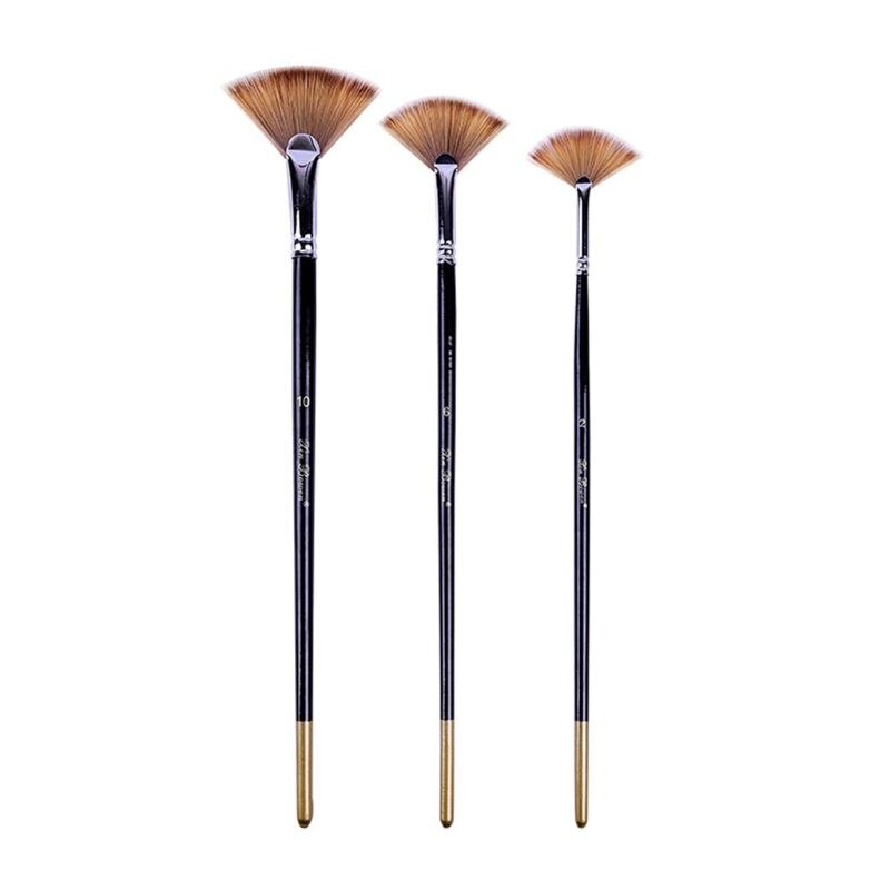 3 Fan-shaped Copper Tube Mixed Color Watercolor Brush Set Art Supplies Painting 1XCB