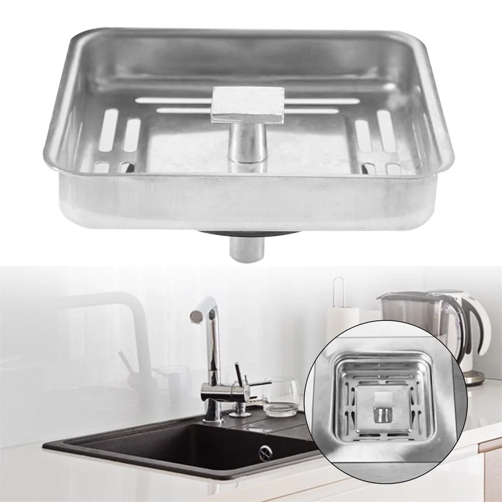 Square Stainless Steel Kitchen Sink Strainer Drainer Post Stopper Waste Plug Waste Plug Sink Filter Basin Sink Drain