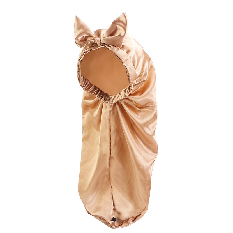 Bonnet de nuit en Satin pour femmes, Turban en soie, Invisible, plat, réglable, avec nœud, coiffant, pour la nuit: Or