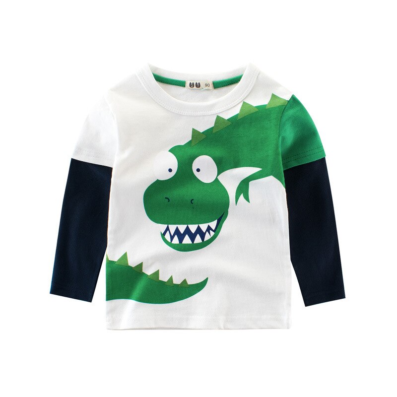 Bebis vår pojke t-shirt långa ärmar barn barn bebis pojkar bomullstoppar kläder tecknade kläder med o-halstryck 2-7 år: Vit / 7t