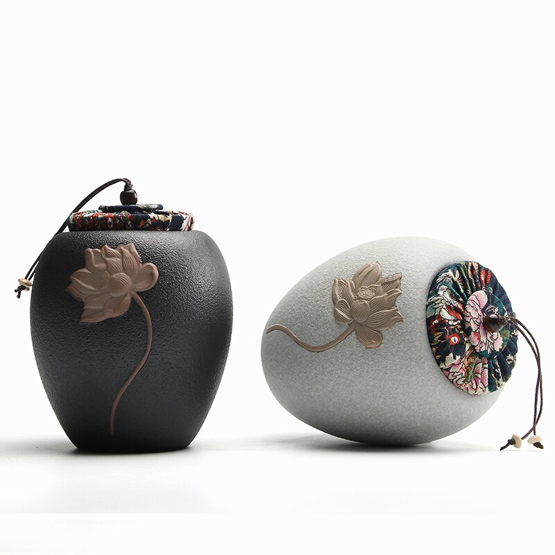 Luwu keramiske tebeholdere relief lotus tebeholdere til opbevaring af te eller mad