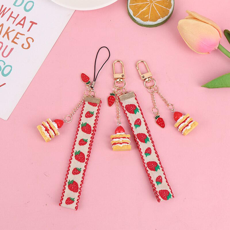 Strap Lanyards Voor Iphone Samsung Sleutels Mobiele Telefoon Strap Hang Touw Telefoon Charm Populaire Leuke Japanse Aardbei Cake Decor