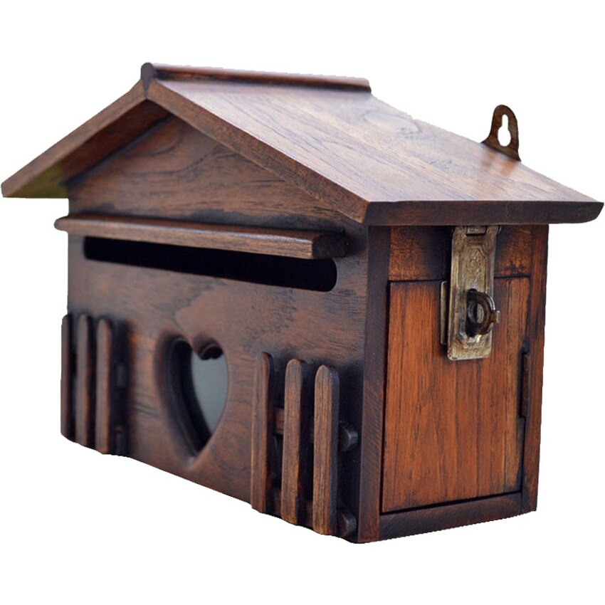 Wooden Mailbox House Shaped Household Outdoor Mailbox Greeting Post Card Letter Boxes, Garden Suggestion Box Decoration