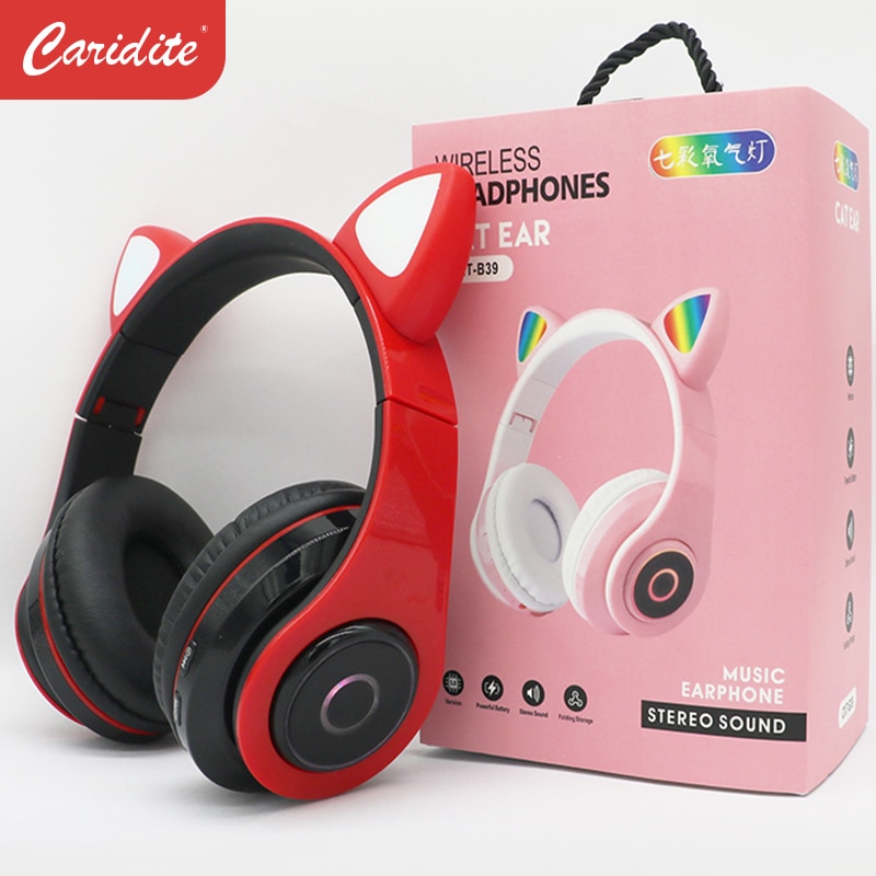 Caridite Bluetooth Headband Headphones - Wireless Hifi Headset with Mic, LED Lights, Memory Foam