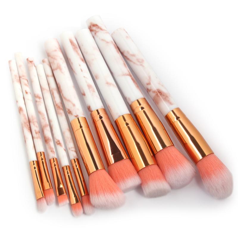 10 stuks/set maange marmer make-up kwast roze oogschaduw kwast foundation kwast contour kwast make-up tools