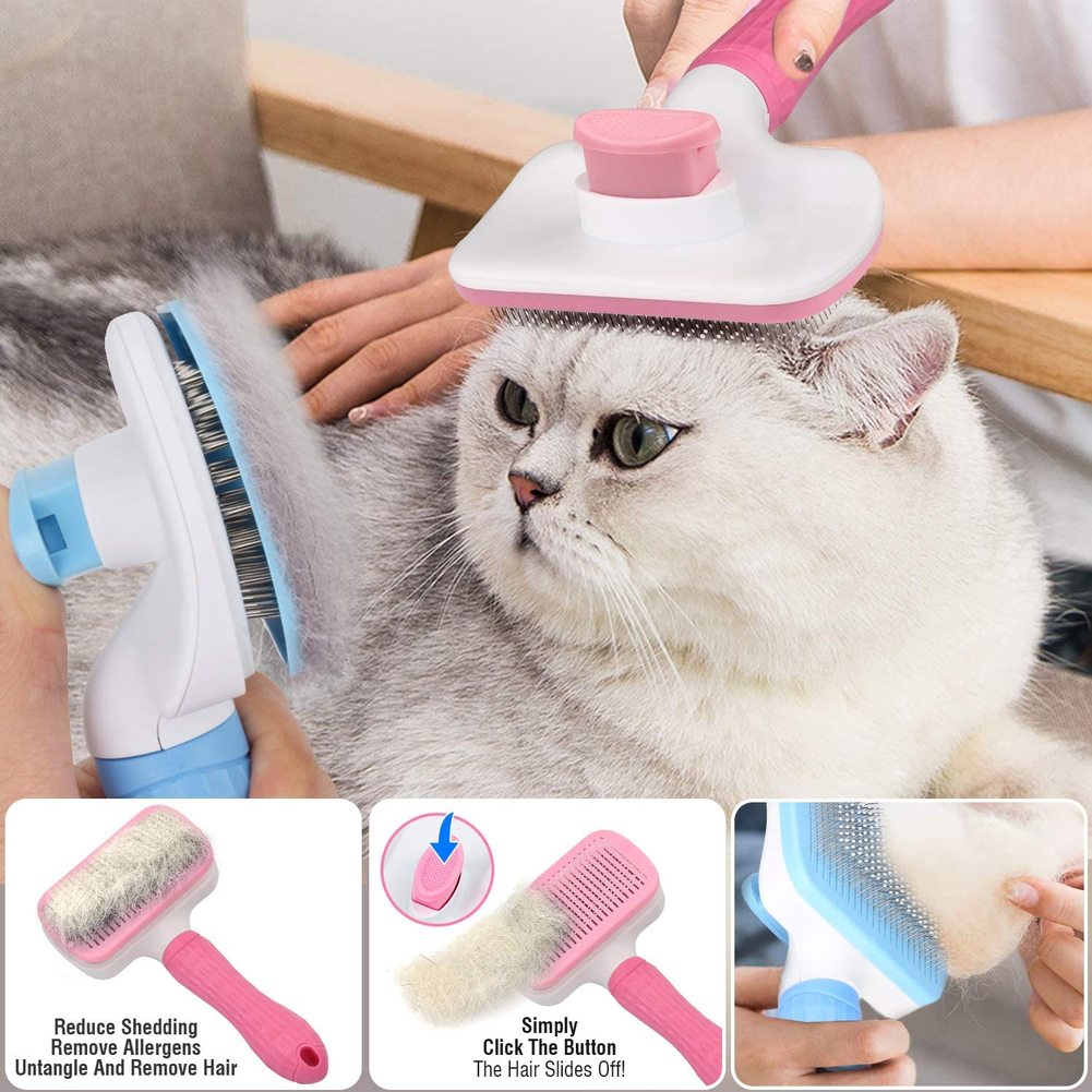 Pet auto limpeza slicker escova pet grooming ferramenta remove undercoat, derramamento de esteiras e emaranhado cabelo gatinho gatos auto noivo pente