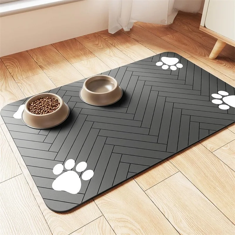 Voermat voor huisdieren, absorberende placemat voor voedsel en waterbak, met waterdichte rubberen achterkant, sneldrogende watermat voor hond en kat