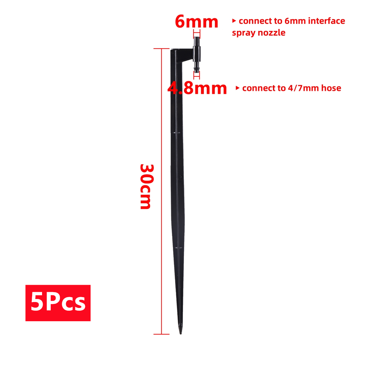 Length 30cm Spiked Spray Nozzle Bracket Rod 6mm Interface To 4/7mm Hose Barb Sprayer Head Holder Garden Irrigation Tool 5/50Pcs: WHITE