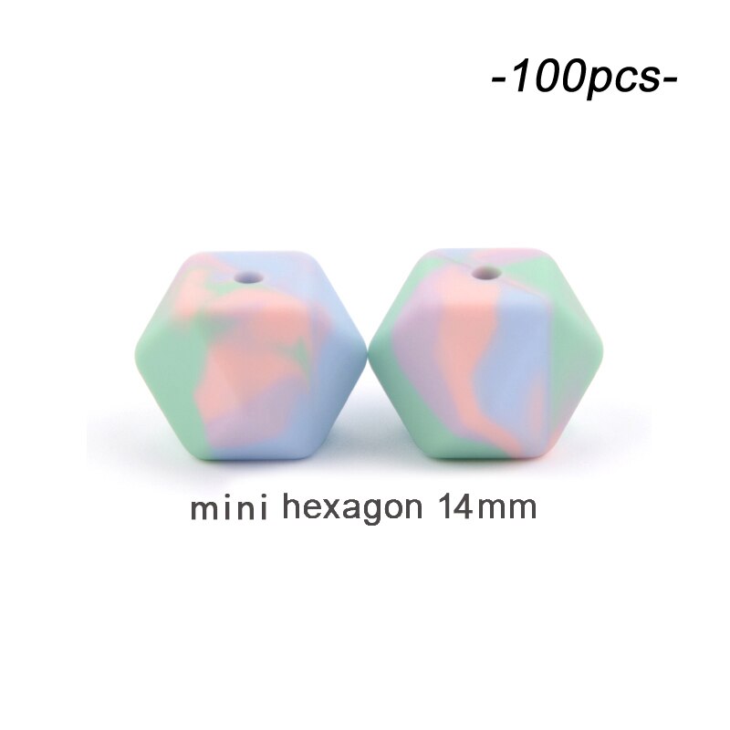 100 stücke Silikon Perlen BPA FREI binden Farbstoff Bunte Hexagon 14mm & 17mm Baby Zahnen Perlen Runde geformt Spielzeug Lebensmittel Klasse DIY: 14mm Hexagon binden Farbstoff