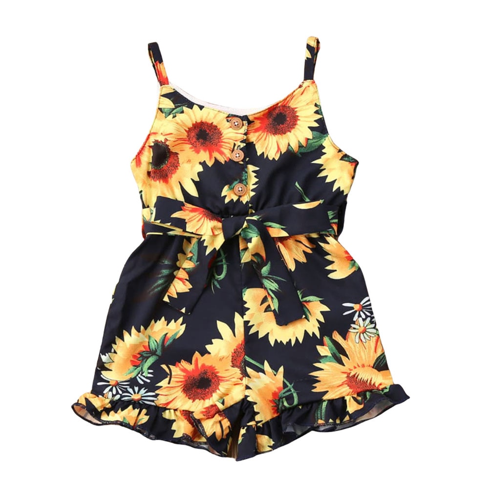 Vêtements d'été pour bébés filles et garçons | Vêtements pour bébés et garçons, en coton, combinaison ceinture tournesol, hauts,