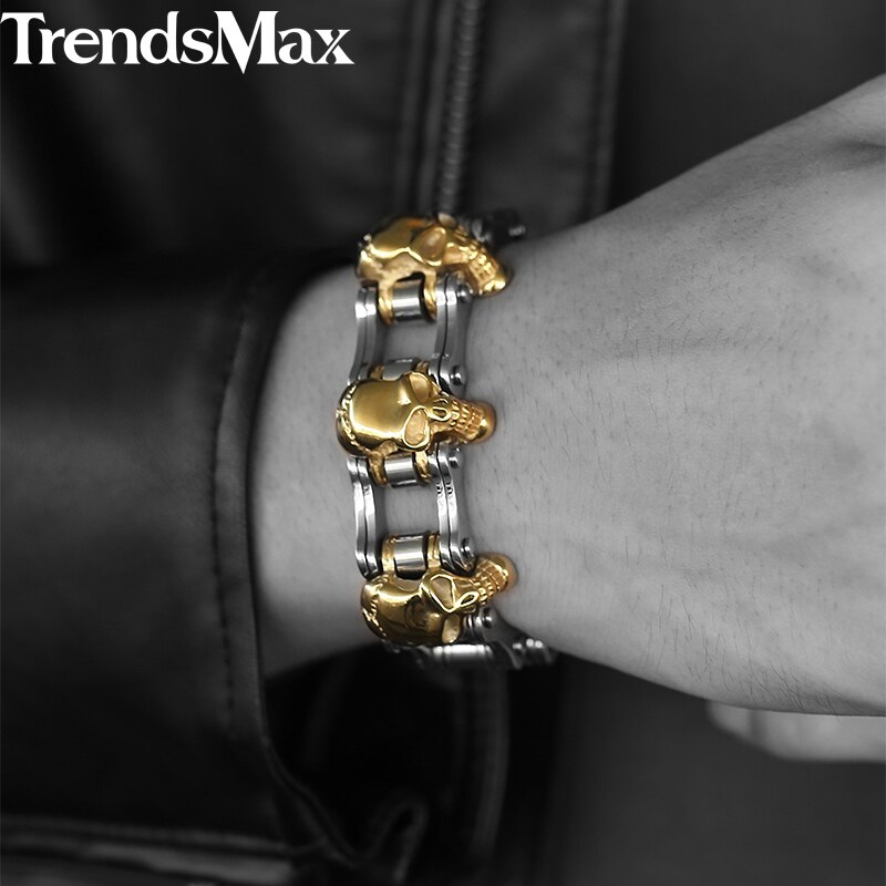 Trendsmax 22cm heren schedelarmband 316l roestvrijstalen armband biker fiets link heren sieraden hbm 66