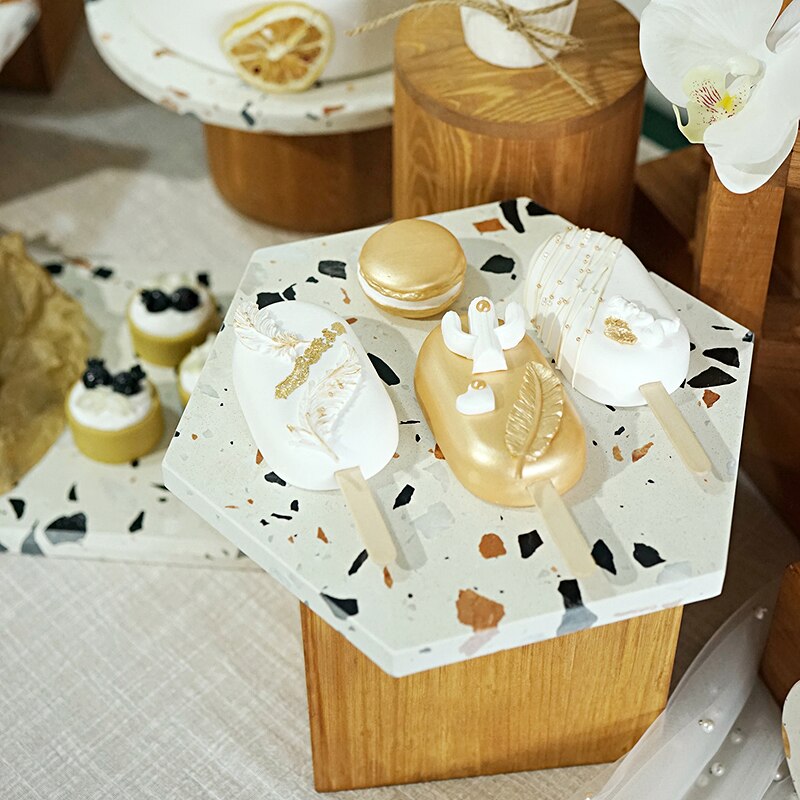 Bryllup dessert bord layout rekvisitter naturligt træ kage display stande multifunktion desserter cupcake tallerken