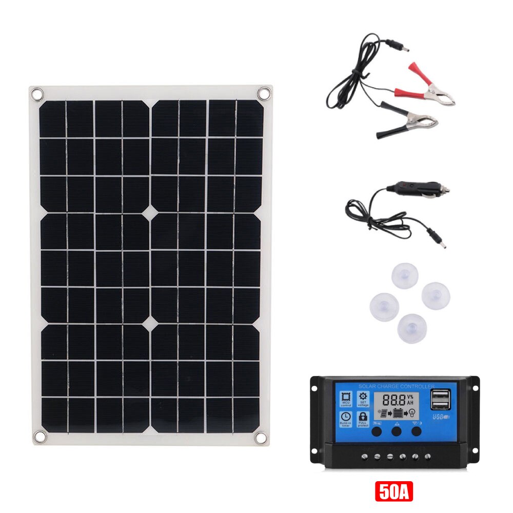 60W Solar Panel Cells Module Kit 50A/40A/10A Dual USB Solar Controller Module For Car RV Boat Home Roof Camping Solar Battery: with 50A