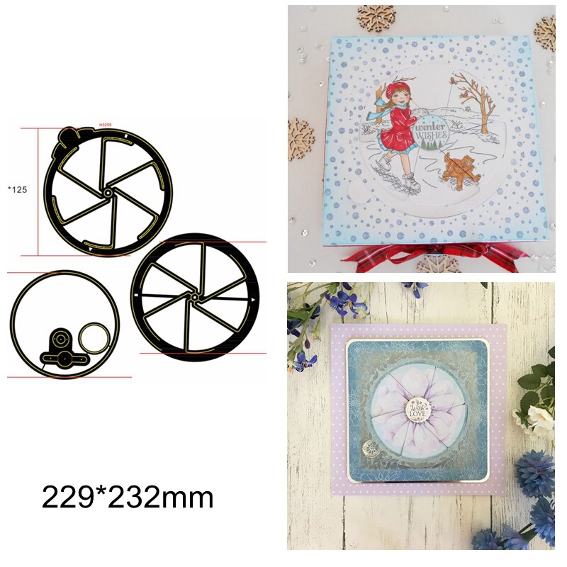 Metal Cutting Dies Magic Window Slide Gear Round Frame Die Cut Make Card Spin Paper Scrapbook Handmade Craft Pop Up Diy Template: H3255