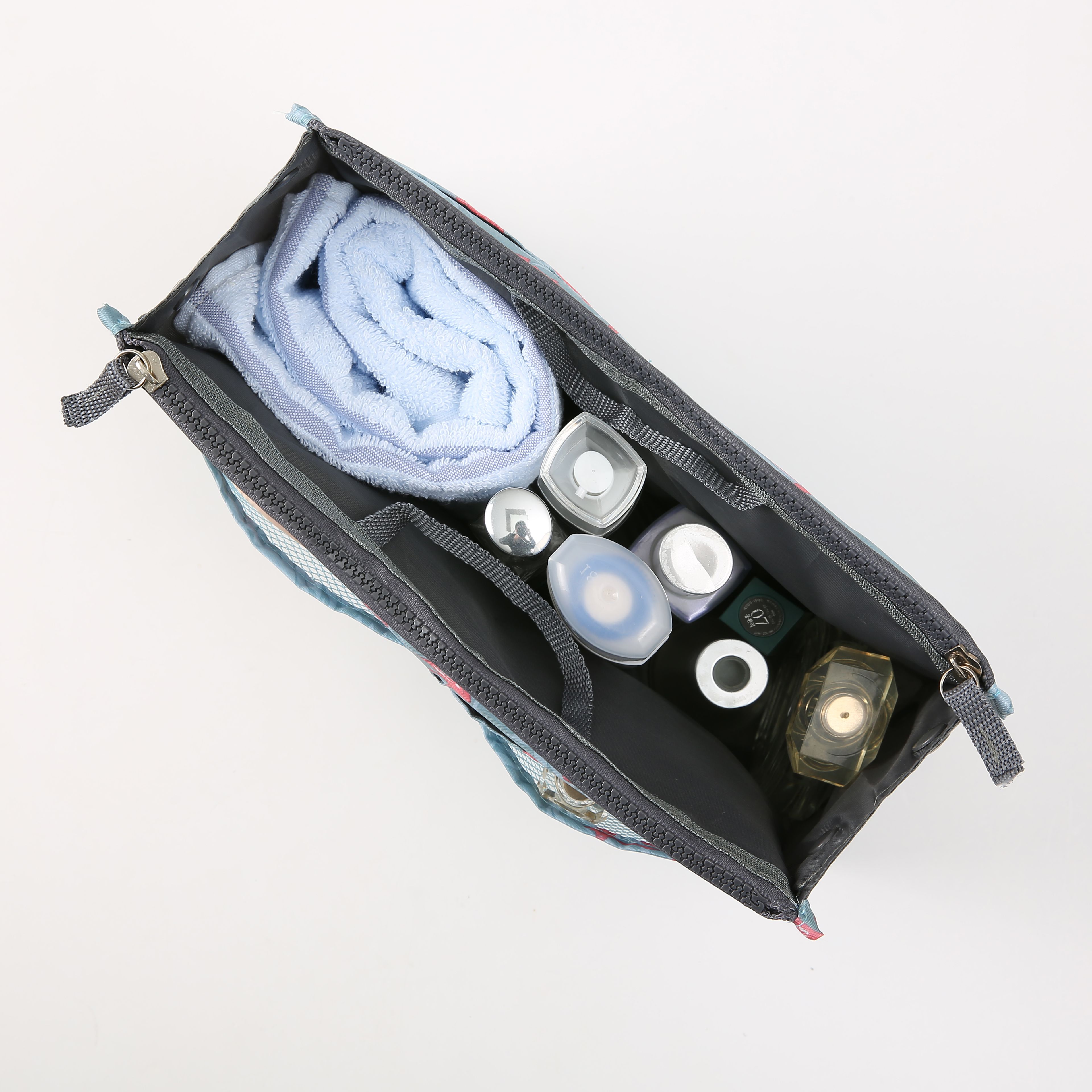 Estuche para maquillaje de viaje para mujer, bolsa organizadora de inserción, bolso de nilón forro grande, bolso de cosméticos para mujer