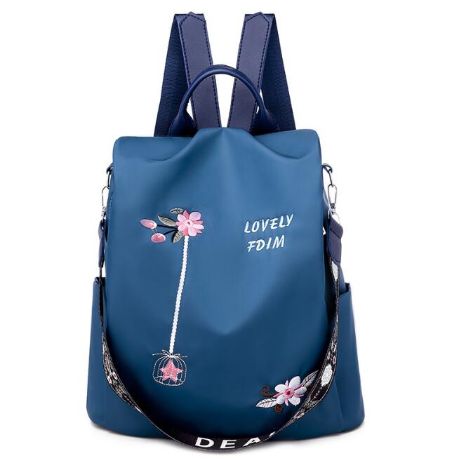 Chuwanglin embroidery backpack Anti-theft backpack's women female school bag backpacks for Teenage Girls teens T701303: Blue