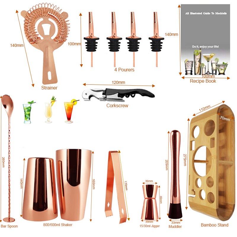 1-13 Piece Cocktail Shaker with Stylish Stand Bar Set (Copper and Black)Everything for Pefect Home Bartending
