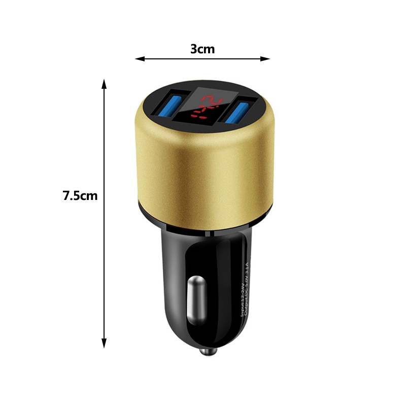 USB Car Charger for Phone 3.1A Dual USB Fast Charge Smart Protection Cigarette Socket with LCD Display Mini Car-Charger Adapter