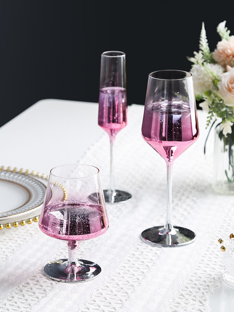 Color Starry Sky Pink Goblet Crystal Champagne Glass Wedding Wine Glass Party Nordic Home Cocktail Glass: C 1Set