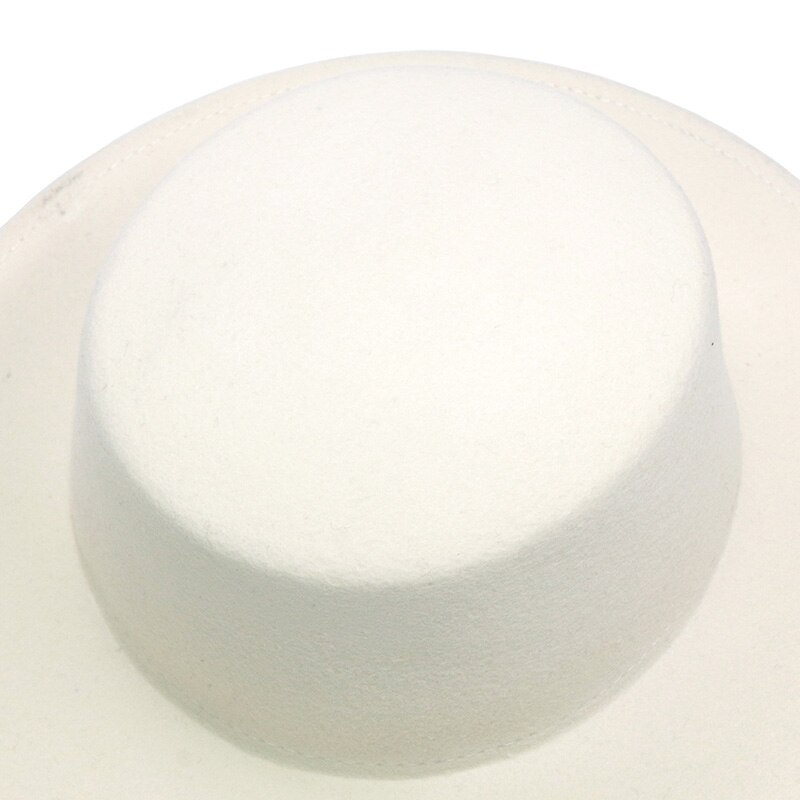Witte 100%  wollen fedora hoed voor dames, platte zonnehoeden, dameskerkhoeden, bruiloftshoeden