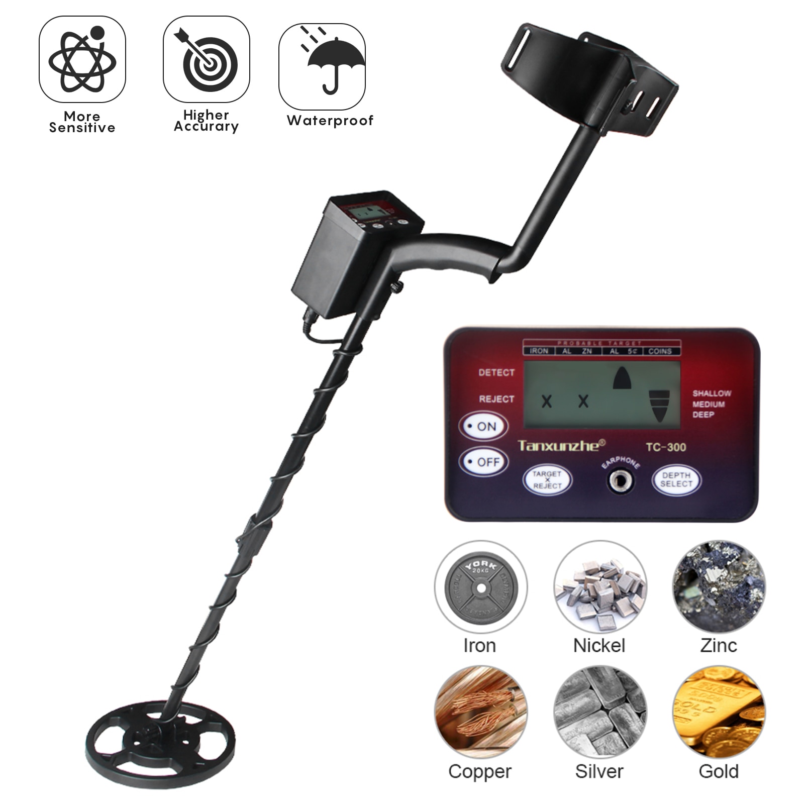 TC-300 Underground Metal Detector Newest High Sensitivity LCD display Detector With Adjustable Pinpointer Gold Detector