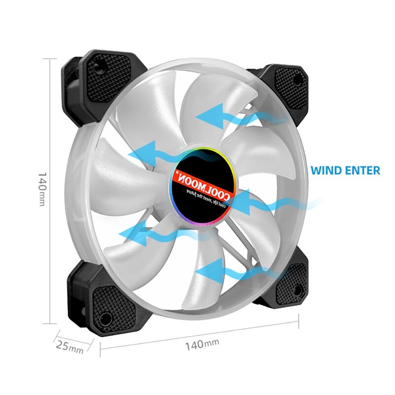 COOLMOON Computer Cooling Fan 14Cm Mute Light Emitting 14025 Desktop Computer Cooling Fan 5V ARGB Chassis Fan