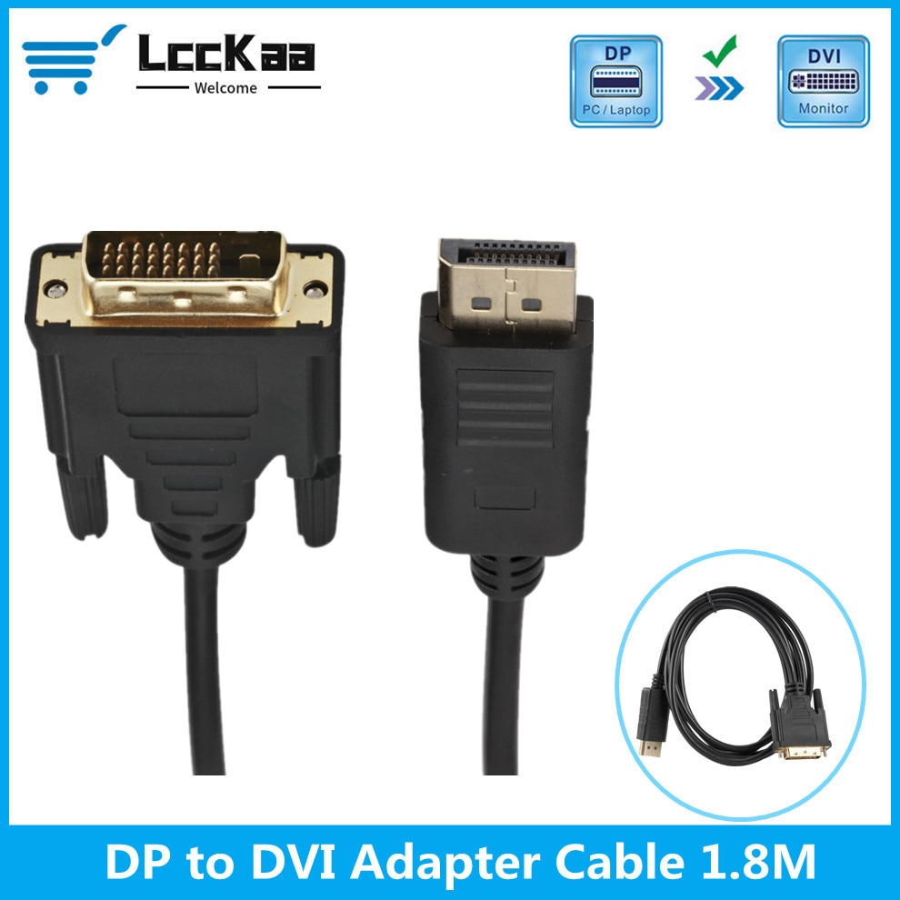 Lckkaa dp displayport til dvi kabel 1.8m dp til dvi adapter kabel konverter displayport ind til dvi ud til hp dell asus