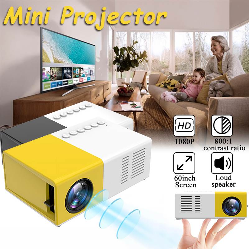 EU Mini J9 LCD LED Projector 1200 Lumens 1080P Beamer Portable 800:1 HDMI / SD / USB Office Home Cinema: Yellow