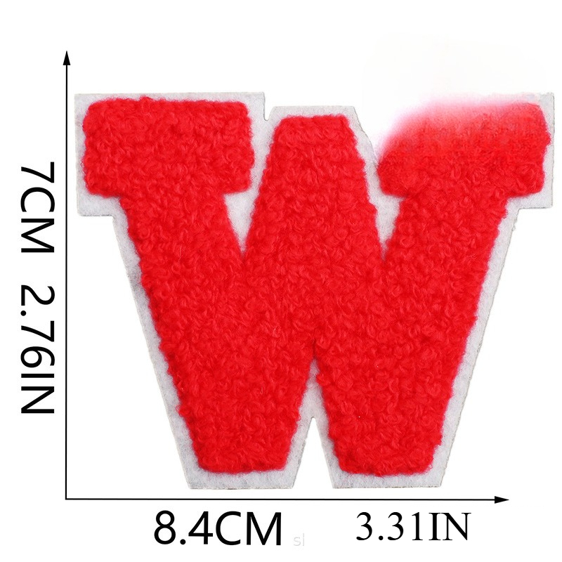 7Cm White Background Red Character Embroidery Cloth Sticker English Letters Towel Embroidery Patch Sticker Computer Embroidery: Silver