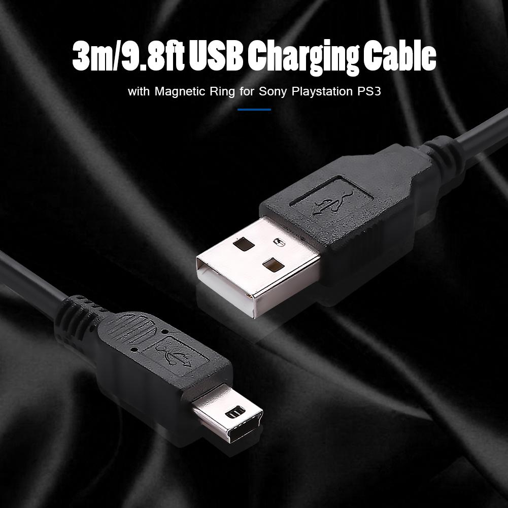 3m USB Charge Cable Cord with Magnetic Ring USB Stable Safety Practical and Durability for Playstation3 PS3 Wireless Gamepad
