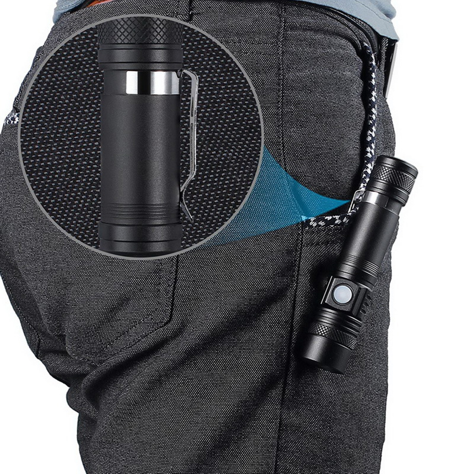 Linterna LED ultrabrillante con XP-L V6, lámpara LED ultrabrillante de XP-L V6, con cuentas, a prueba de agua con zoom, 4 modos de iluminación, carga USB multifunción