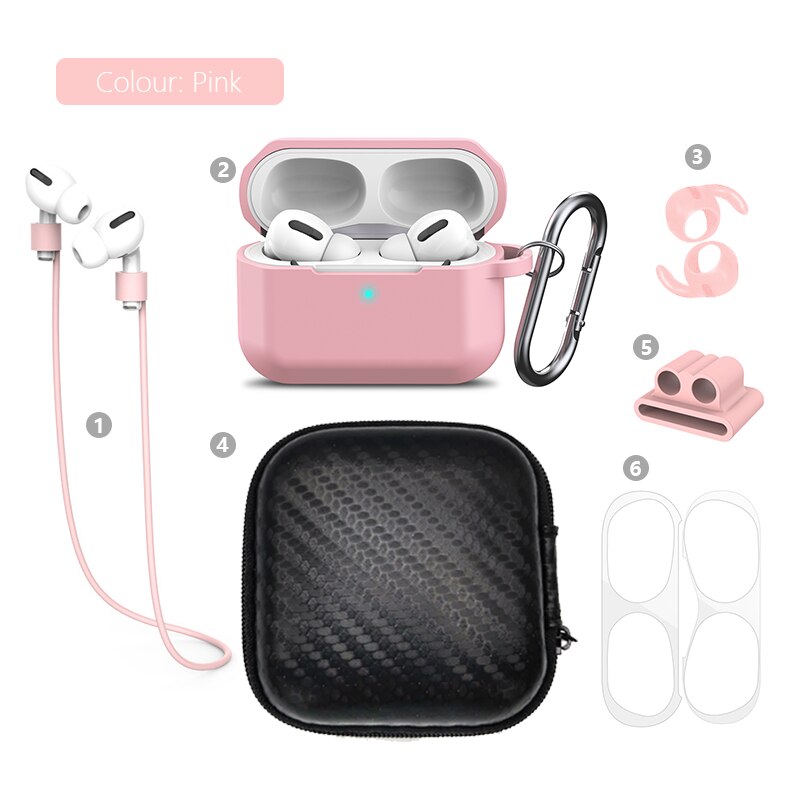 Funda gruesa 6 en 1 para auriculares Airpods Pro, conjunto de almacenamiento para auriculares Bluetooth, cubierta protectora para Digital, producto de almacenamiento ALLK: 6in1ProPinkB