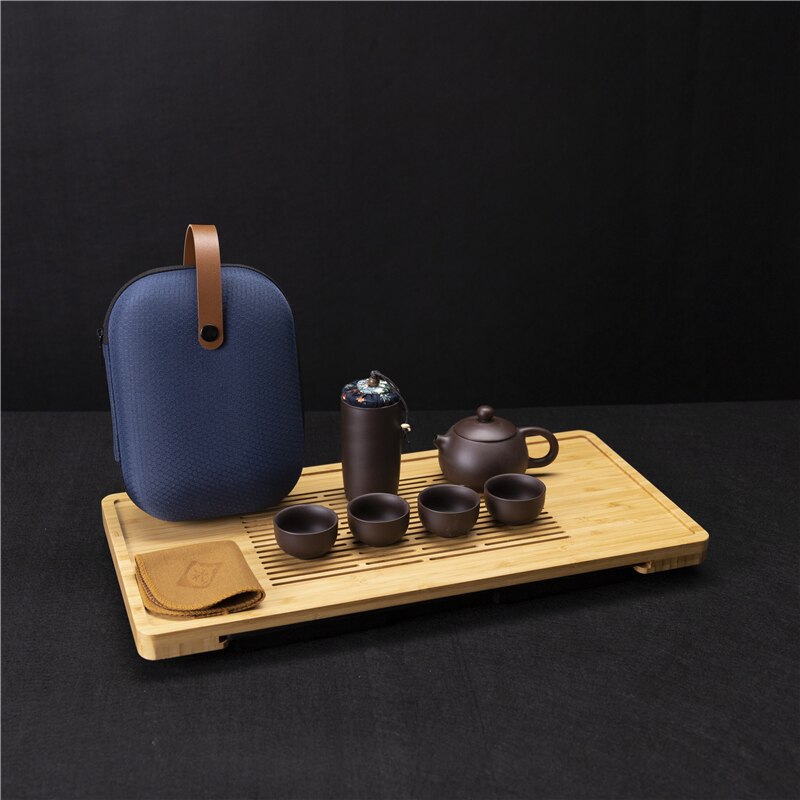 Chinese Ceramic Tea Set Travel Tea Set Portable Purple Clay Teapot Set with Tea Caddy 4 Teacups Mugs Storage Bag Teaware Set