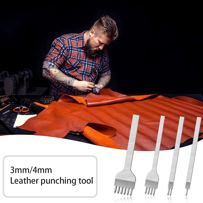 8Pcs Lederen Beitel Set 1/2/4/6 Prong Leather Ponsen Tool Diy Vetersluiting Stiksels Beitel Leer Gat punch Tool M & 4Mm