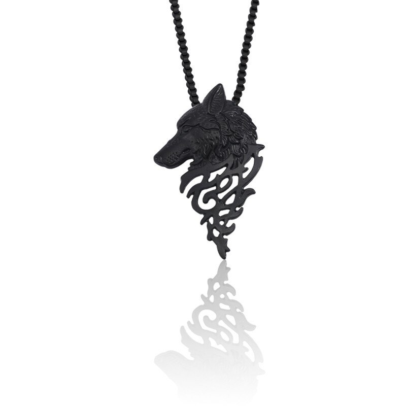 Wolf Head Pendant Necklace Punk Vintage Women Men Gold Corlour Black Metal Animal Jewelry Cool Stuff Men&#39;s Chain: Black necklace