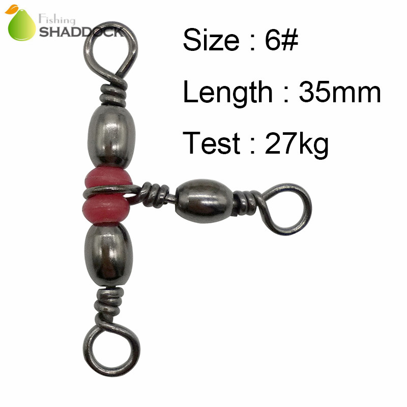 Shaddock Fishing 100pcs 3 Way Barrel Fishing Swivel Brass Fishing Hook Line Triple Swivels Connector With Beads: Size 6