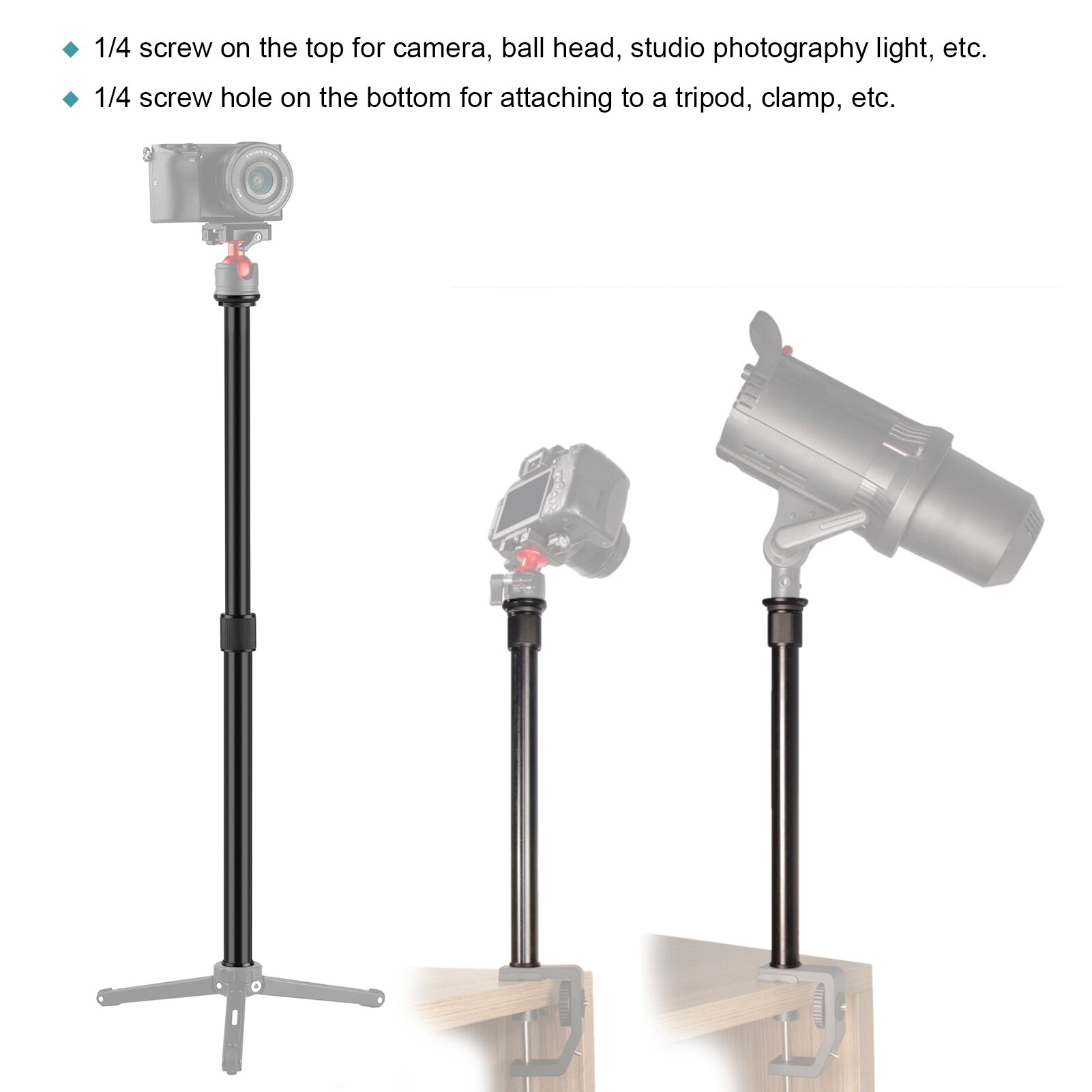 Verstelbare Statief Verlengstuk Fotografie Extension Pole Met 1/4 Inch Schroef Verstelbare Lengte 33 ~ 60Cm Voor Camera Fotografie