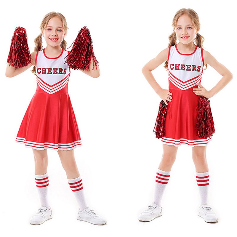 Children Cheerleader Costume School Girl Outfits Fancy Dress Cheer Leader Uniform Team Sports Uniforms Belly Button Tight Skirt