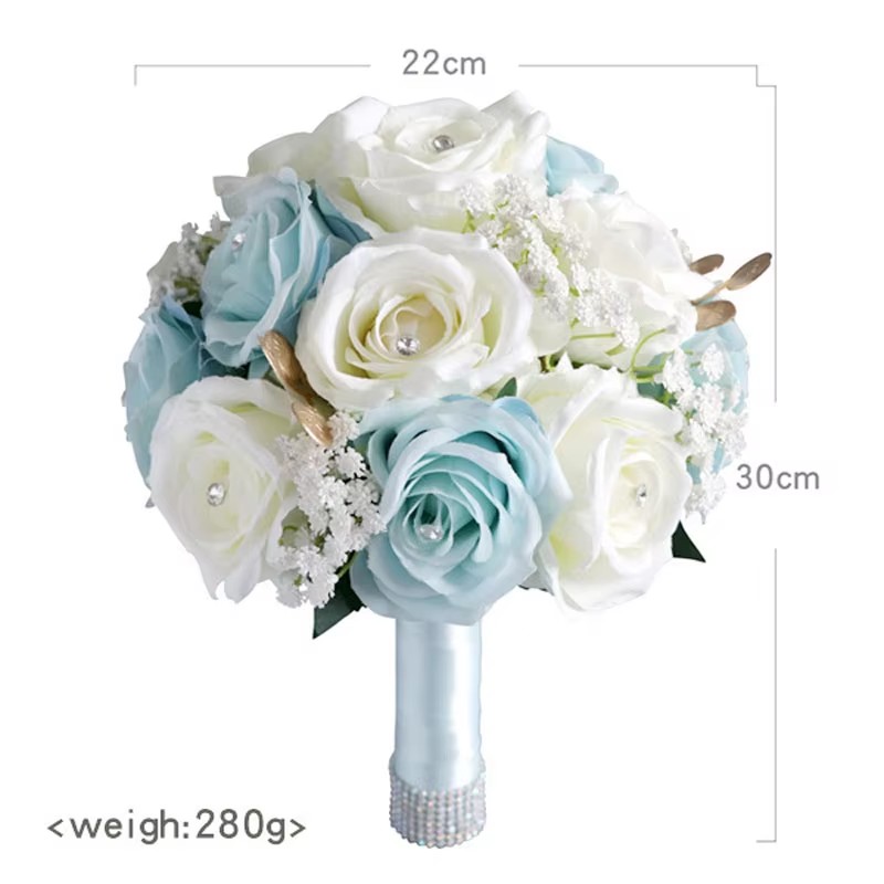 perfectlifeoh Hochzeitsstrauß, blaue weiße Rosen, künstliche Blumen, Braut- und Hochzeitsstrauß, Hochzeit